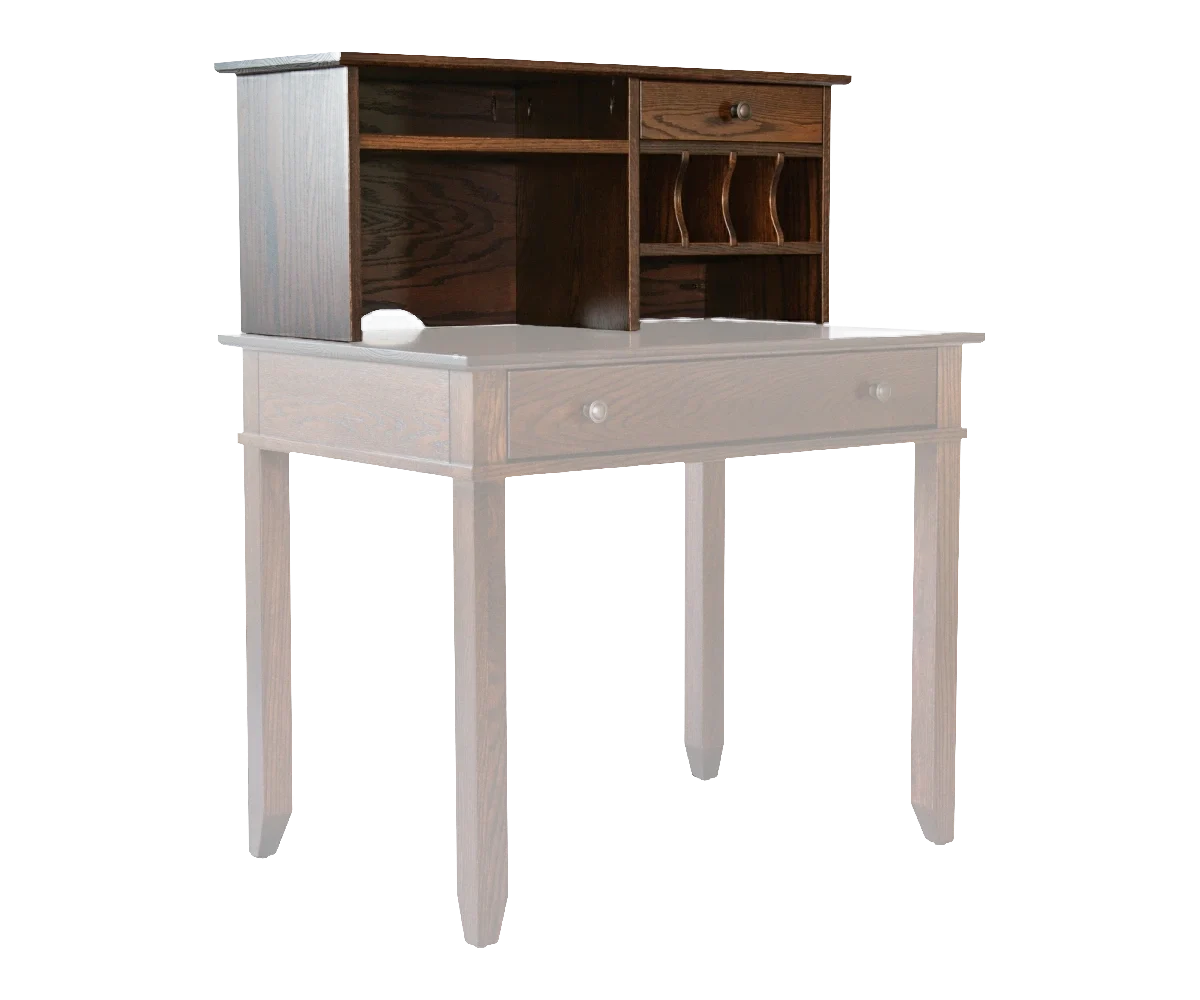 Amish Craftsman desk hutch top, a wood organizer hutch with open pigeonhole compartments shown on a desk.