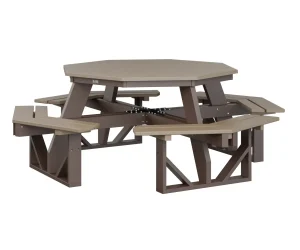 Berlin Gardens octagon picnic table in two-tone poly with attached bench seats.