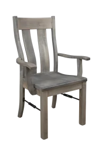 Amish Liberty dining arm chair in weathered gray wood with a slat back.
