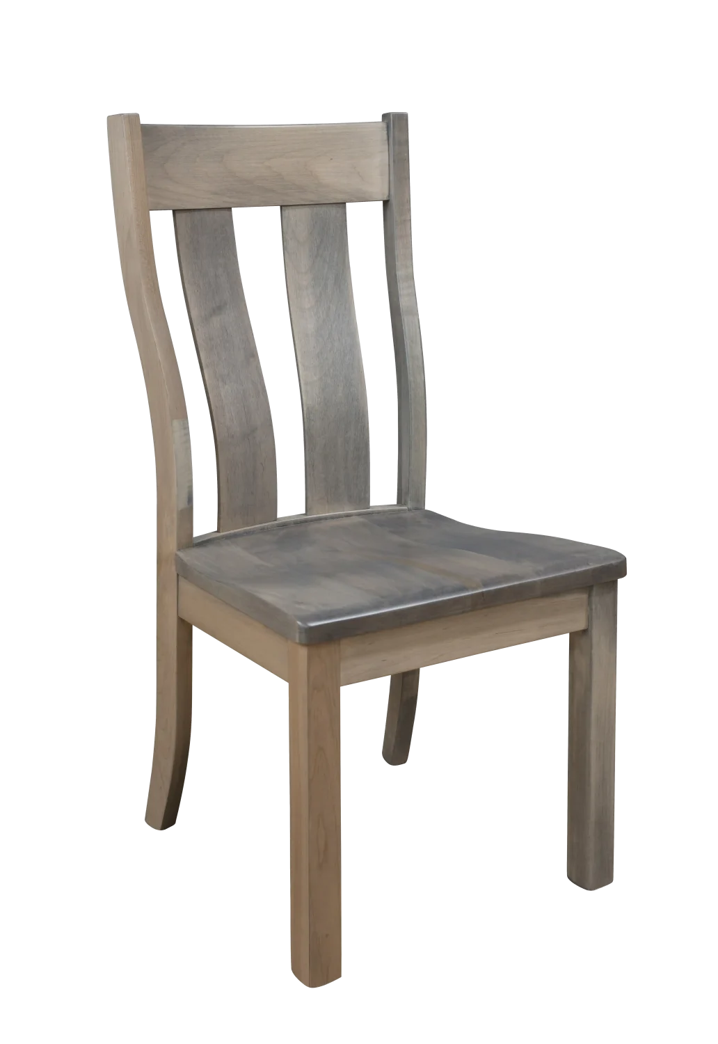 Amish Liberty dining side chair in weathered gray wood with a slat back.