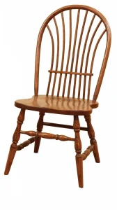 Amish Heritage Windsor-style dining side chair in oak with a bowed spindle back.