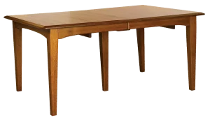 Amish Mary Ann solid-top rectangular leg dining table in warm oak.