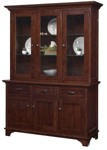 Amish Arlington four-door hutch top in dark cherry with glass display doors.