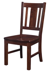 Amish Arlington dining side chair in dark cherry with a mission slat back and a wood seat.