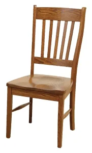 Amish Shaker dining side chair in oak with a slat back and a wood seat.