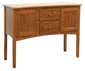 Amish Shaker sideboard in oak with two drawers over two cabinet doors.