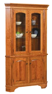 Amish Concord corner hutch base in oak with a raised-panel cabinet.