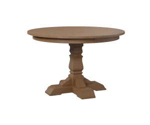 Amish Ashville round pedestal dining table in light natural oak.