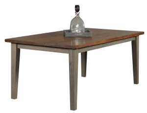 Amish Barnwood dining table in reclaimed two-tone wood with gray legs and a plank top.
