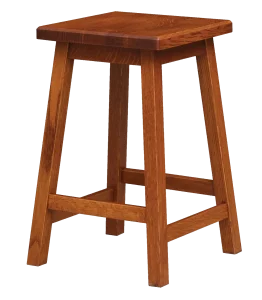 Amish Barrel square-seat bar stool in oak, a backless stool with splayed legs.