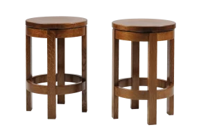 Amish Blakely round backless swivel bar stools in warm oak.