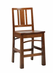 Amish Blakely 30-inch bar chair in warm oak with a mission slat back and a wood seat.