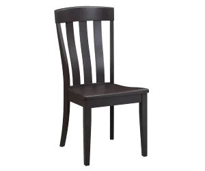Amish Brookport dining side chair in dark charcoal-brown wood with a mission slat back and a wood seat.