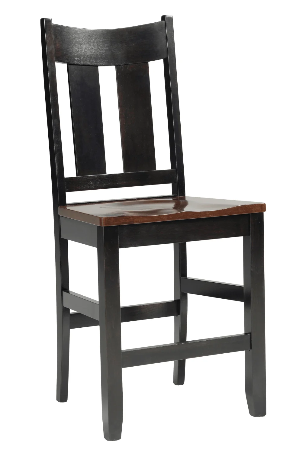 Amish Clanton bar chair in black with a mission slat back and a wood seat.