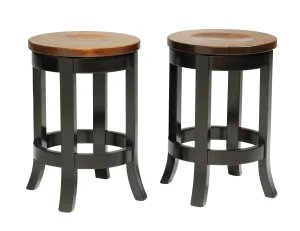 Amish Clanton round backless swivel bar stools in black with wood seats.
