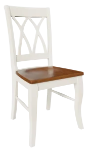 Amish Glendale dining side chair in a two-tone white finish with a wood seat and a double-X back.