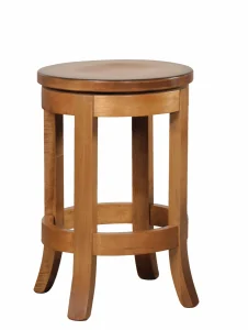 Amish Kimberly bar stool in oak with a round swivel seat and turned legs.