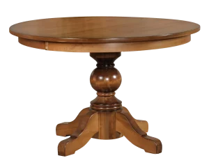 Amish Kimberly round pedestal dining table in oak.