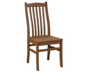 Amish Lynnfield dining side chair in warm brown wood with a mission slat back and a wood seat.