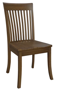 Amish Newbury dining side chair in dark brown wood with a mission slat back and a wood seat.