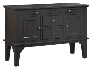 Amish Newbury server in black with two drawers over beadboard cabinet doors.