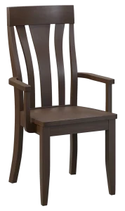 Amish Oak Harbor dining arm chair in brown wood with a mission splat back and a wood seat.