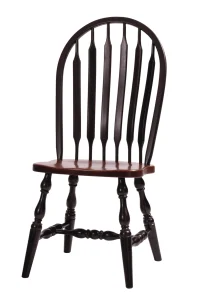 Amish Olympia Windsor-style dining side chair in black with a bowed spindle back and a wood seat.