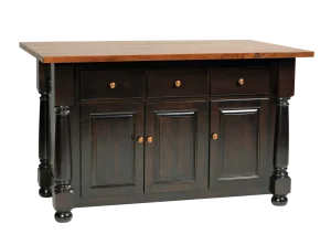 Amish Olympia kitchen island top, a solid wood work surface with a bank of drawers.