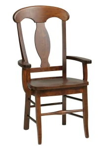 Amish Porter dining arm chair in cherry with a vase splat back and a wood seat.