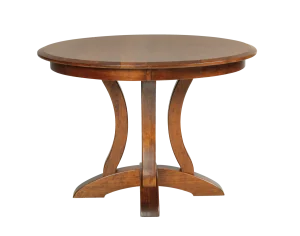 Amish Porter round pedestal dining table in cherry with a curved base.