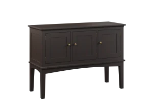 Amish Richville server in black with three cabinet doors on tapered legs.