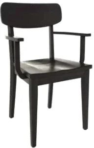 Amish Richville dining arm chair in black with a curved back rail and a wood seat.