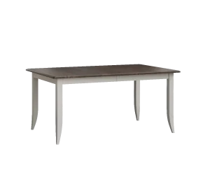 Amish Rockland dining table with two-tone white legs and a dark wood top.