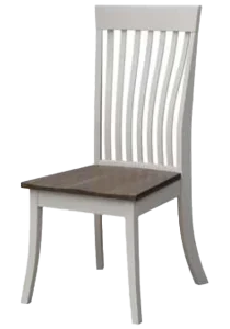 Amish Rockland dining side chair in a two-tone white finish with a mission slat back and a dark seat.