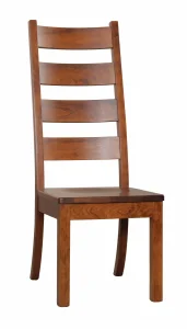 Amish Sadler Mission dining side chair in cherry with a ladder back and a wood seat.