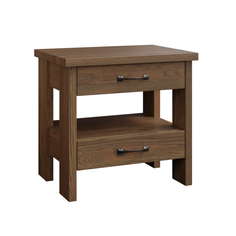 Amish Cheyenne Solid Hardwood Bedroom 2-Drawer Nightstand with Open Shelf