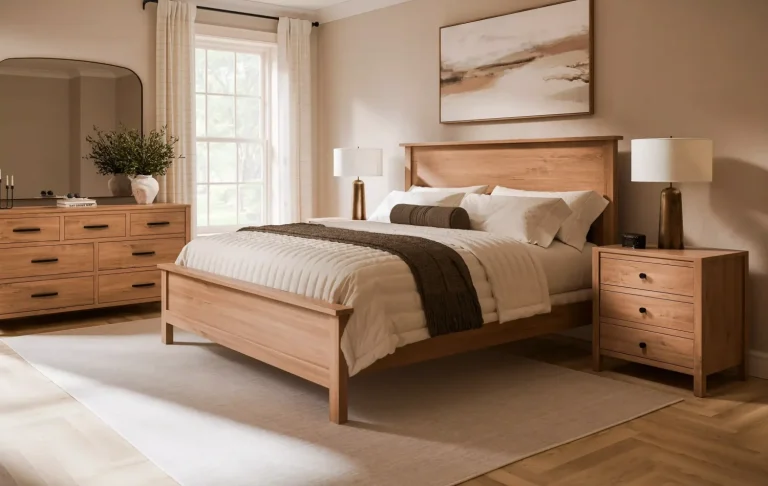 Amish Amanda Solid Hardwood Bedroom Flat Panel Bed