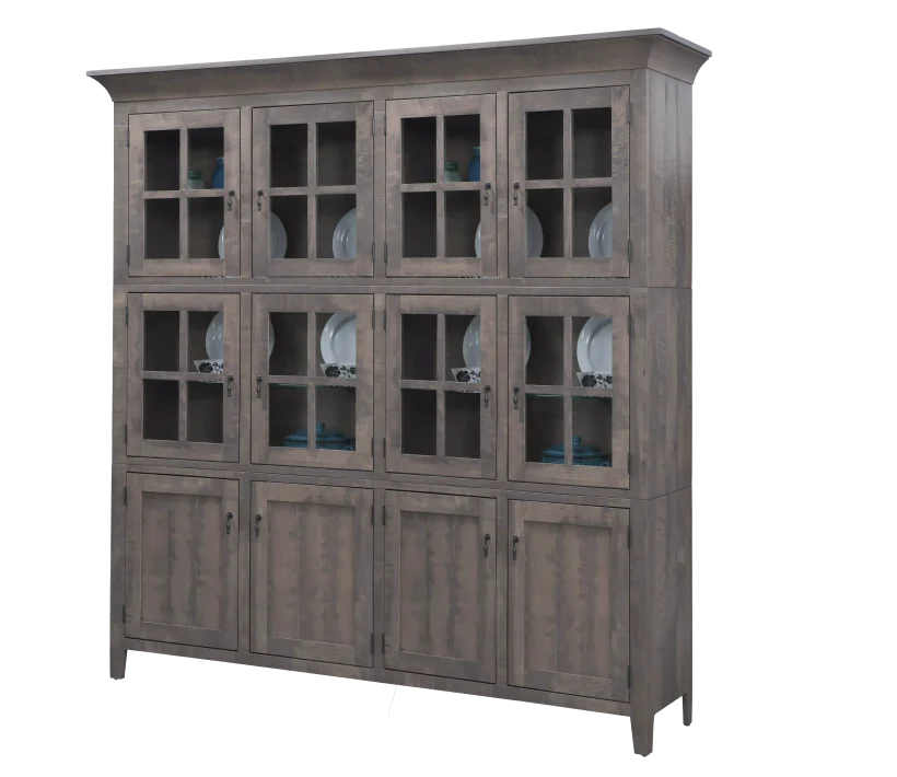 Amish Lakeside 4 Door Hutch - No, , , , , Brown Maple, OCS135 Driftwood, Bronze Knobs, K4218-ORB Amish Lakeside 4 Door Hutch - 016-IX4273