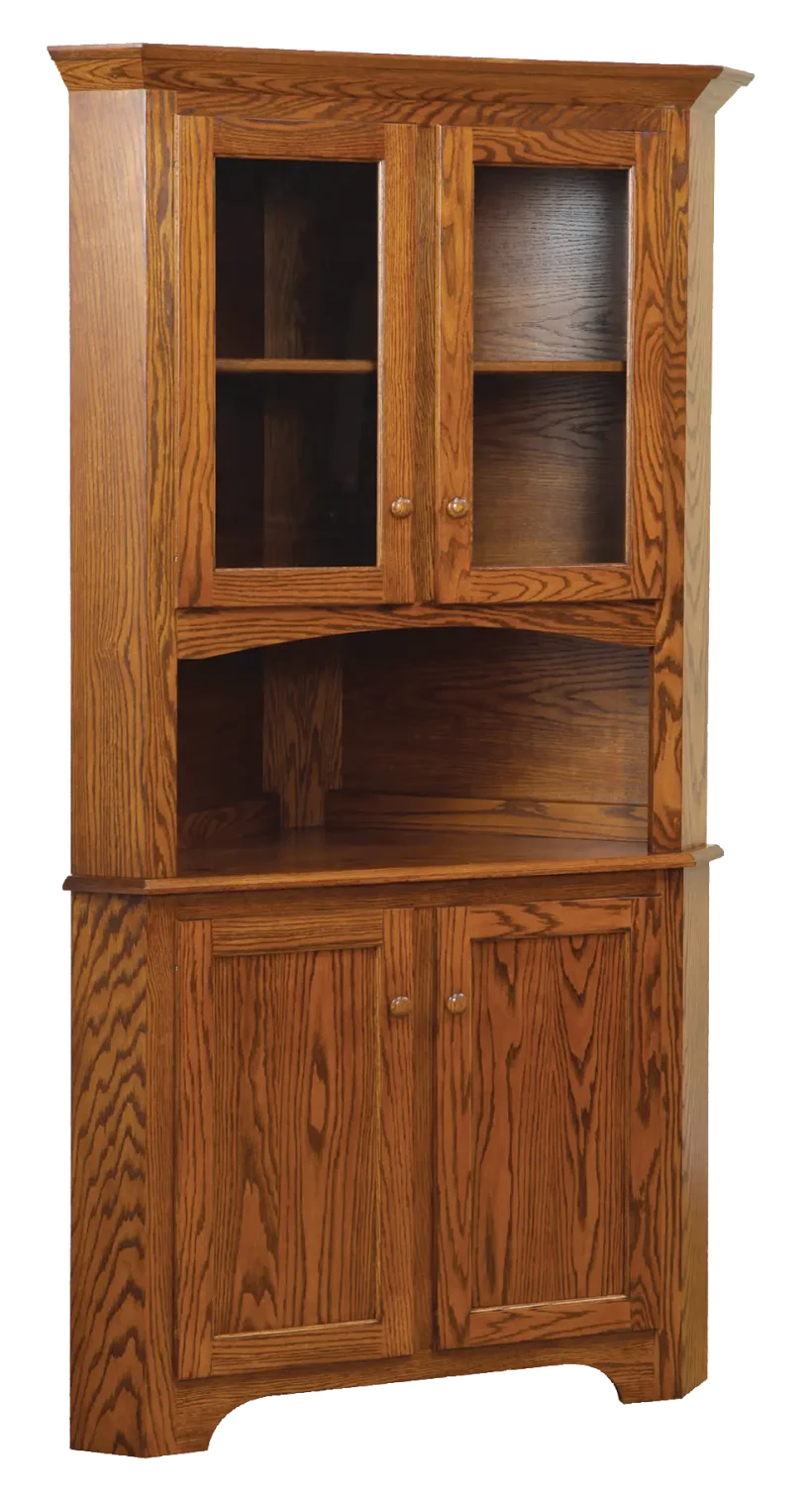 Amish Shaker 2 Door Corner Hutch, Base Only - No, , , , , Oak, OCS113 Michael's Cherry, Wood knobs, KR15 Amish Shaker 2 Door Corner Hutch, Base Only - 016-PE943