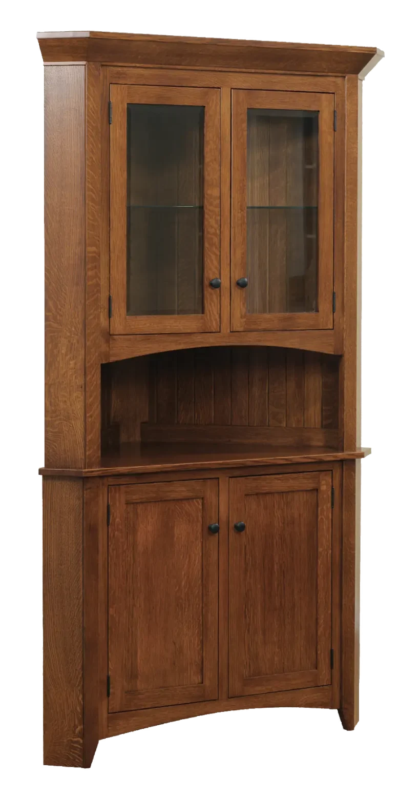 Amish Sara Ann 2 Door Corner Hutch, Base Only - No, , , , , QSWO, OCS113 Michael's Cherry, Black Knobs, K810-MB Amish Sara Ann 2 Door Corner Hutch, Base Only - 016-PX643
