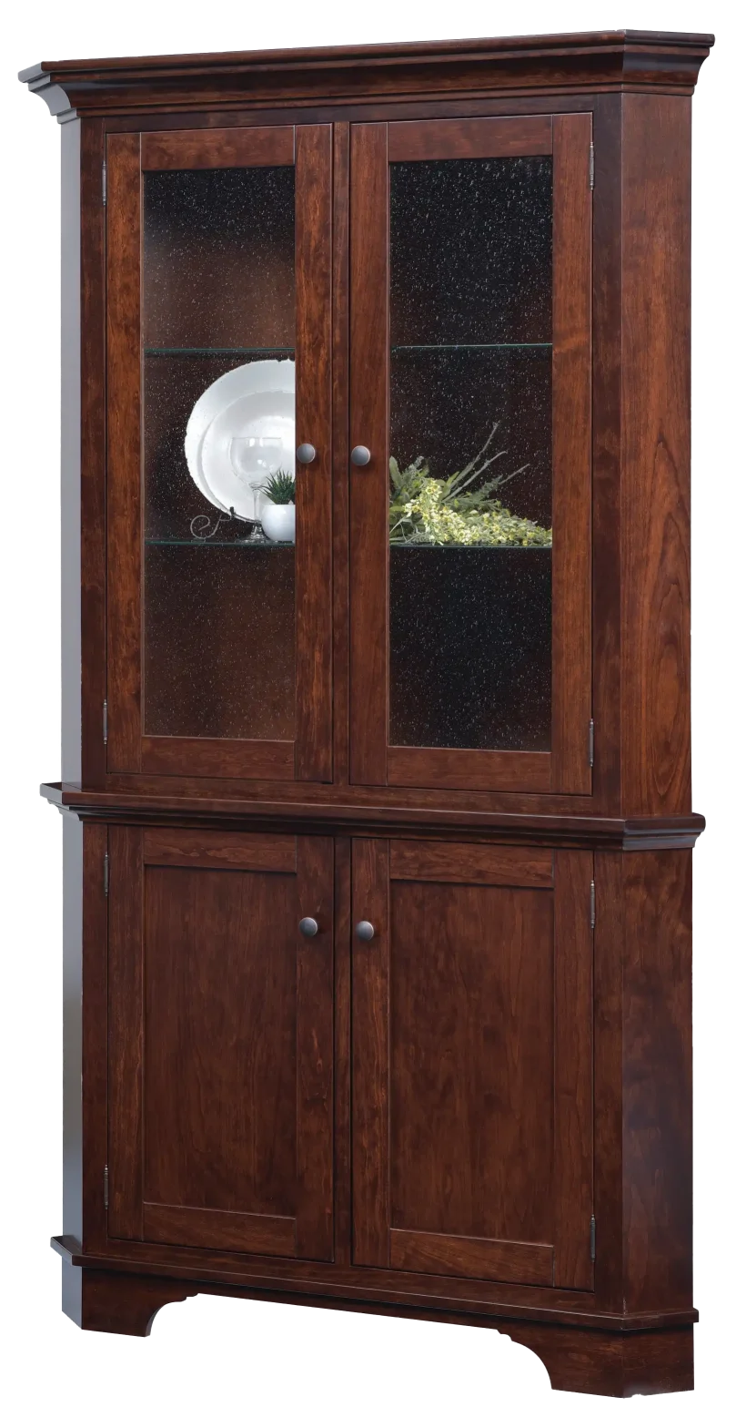 Amish Arlington Corner Hutch, Top Only - No, , , , , Rustic Cherry, OCS117 Asbury, Bronze Knobs, 4425-ORB Amish Arlington Corner Hutch, Top Only - 016-XO244