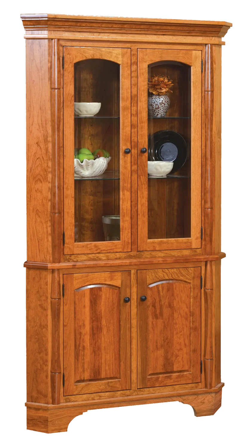 Amish Concord Corner Hutch, Top Only - No, , , , , Rustic Cherry, OCS104 Seely, Black Knobs, D523-BL Amish Concord Corner Hutch, Top Only - 016-ZL144