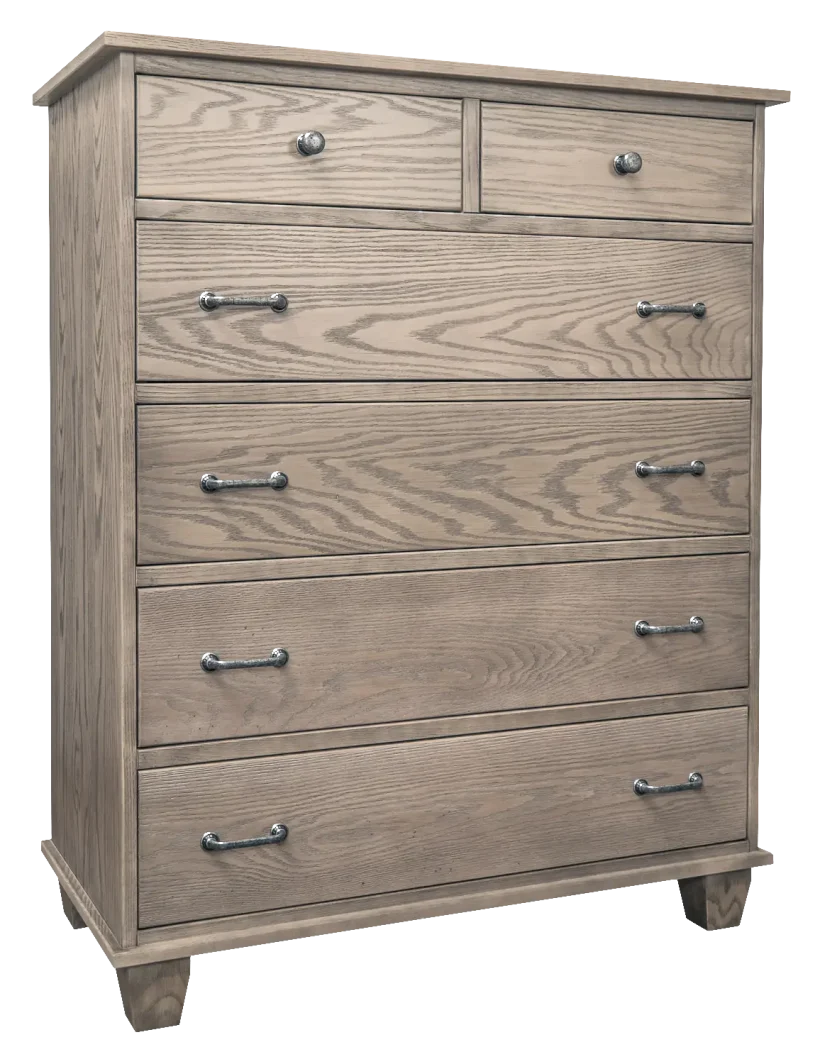 Amish Kensington 6 Drawer Chest - Oak, FC-11434 Driftwood, Silver Knobs, A4485-WID, Silver Pulls, A4483-WID Amish Kensington 6 Drawer Chest - 017-ZTC0364