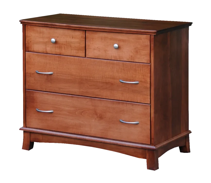 Amish Crescent 4 Drawer Chest - Brown Maple, FCN3173 New Carrington, Silver Knobs, HOK-22129, Silver Pulls, HOK-22173 Amish Crescent 4 Drawer Chest - 017-ZTC048