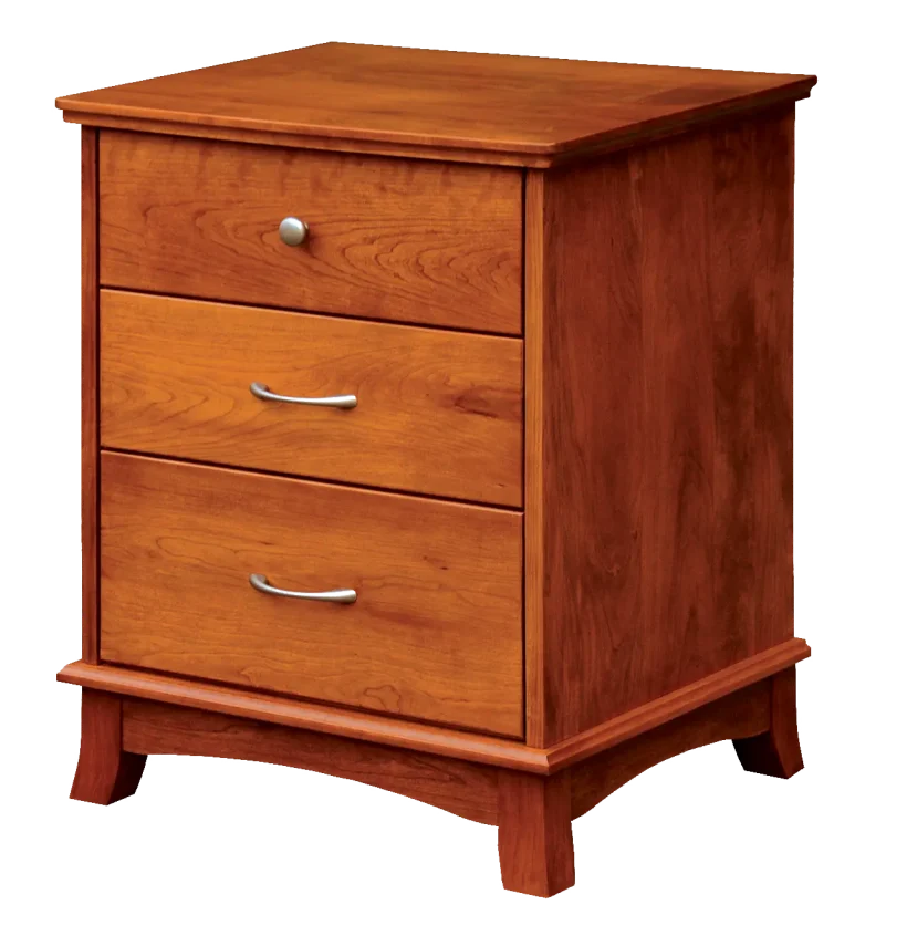 Amish Crescent Nightstand with 3 Drawers - Cherry, OCS108 S-14, Silver Knobs, HOK-22129, Silver Pulls, HOK-22173 Amish Crescent Nightstand with 3 Drawers - 017-ZTC054