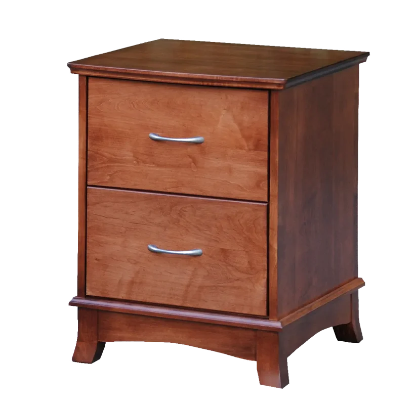 Amish Crescent Nightstand with 2 Drawers - Brown Maple, FCN3173 New Carrington, Silver Pulls, HOK-22173 Amish Crescent Nightstand with 2 Drawers - 017-ZTC057