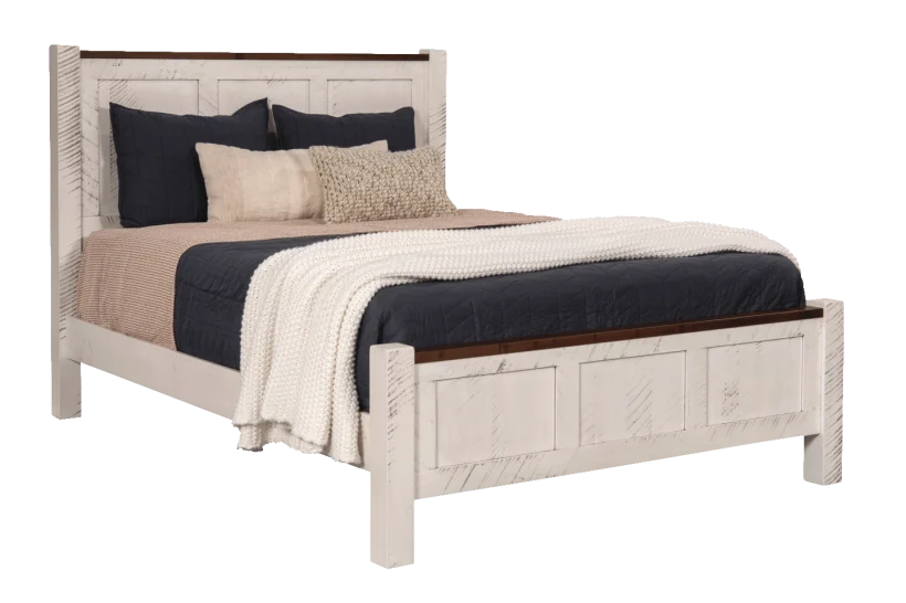 Amish Easy Tymes Panel Bed - Rustic Brown Maple, OCS117 Asbury, Rustic Brown Maple, OCS341 White W/ Ant. Grey Glaze, Queen Amish Easy Tymes Panel Bed - 017-ZTC0834