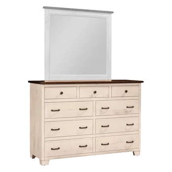 Amish Easy Tymes Tall Dresser Only - Rustic Brown Maple, OCS117 Asbury, Rustic Brown Maple, OCS341 White W/ Ant. Grey Glaze, Bronze Knobs, K6303-DMAC, Bronze Pulls, K6373-DMAC Amish Easy Tymes Tall Dresser Only - 017-ZTC0844