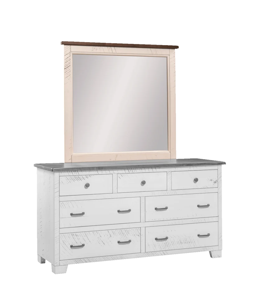 Amish Easy Tymes Double Dresser Mirror Only - Rustic Brown Maple, OCS117 Asbury, Rustic Brown Maple, OCS341 White W/ Ant. Grey Glaze Amish Easy Tymes Double Dresser Mirror Only - 017-ZTC0872