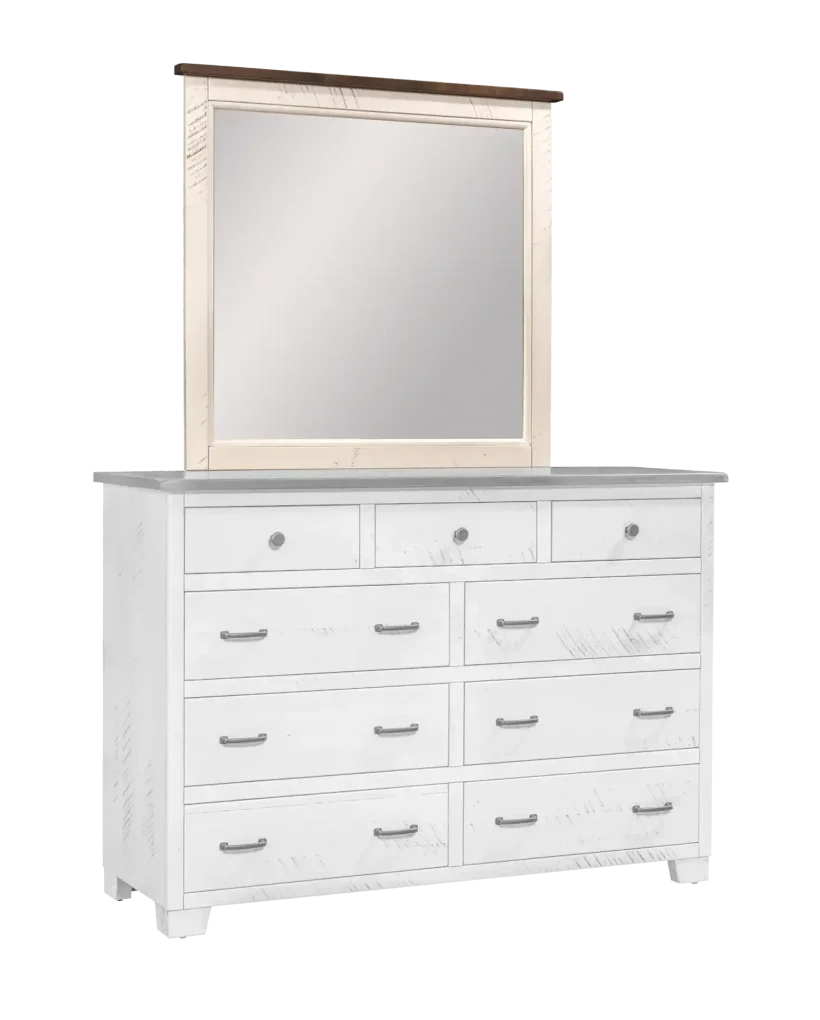 Amish Easy Tymes Tall Dresser Mirror Only - Rustic Brown Maple, OCS117 Asbury, Rustic Brown Maple, OCS341 White W/ Ant. Grey Glaze Amish Easy Tymes Tall Dresser Mirror Only - 017-ZTC0883